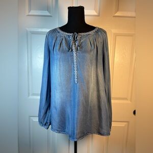 Vintage America Denim Blue Blouse with White Trim